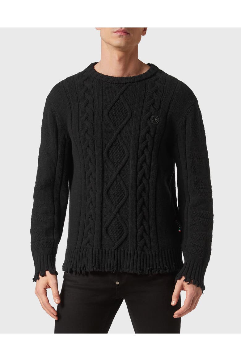 Pullover Round Neck Skull&Bones Men, Main, color, black
