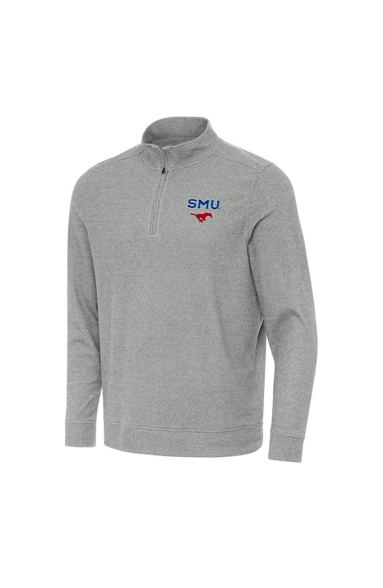 ANTIGUA Men's Antigua Heather Gray SMU Mustangs Subtle Quarter-Zip Sweatshirt, Main, color, Heather Gray