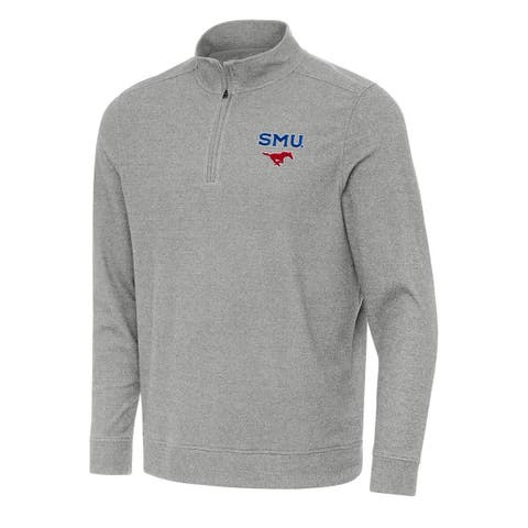 Men's Antigua Heather Gray SMU Mustangs Subtle Quarter-Zip Sweatshirt