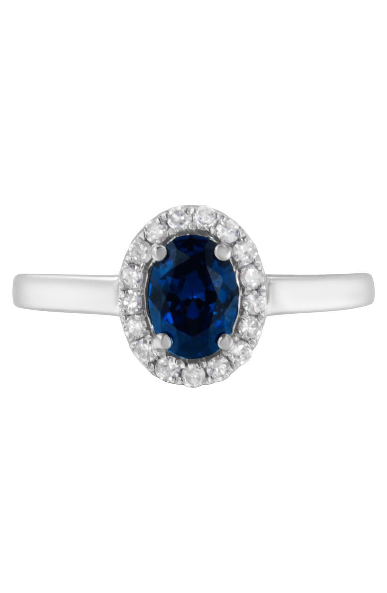 Haus of Brilliance 10K Gold 1/5 Cttw Diamond and Blue Sapphire Halo Cocktail Ring, Alternate, color, Blue Sapphire