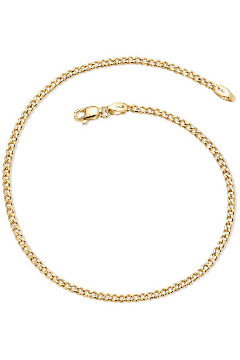 Dainty Cuban Chain Bracelet in 14K Gold, 2mm, Main, color, Gold