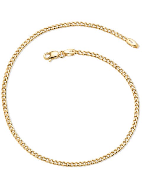 Dainty Cuban Chain Bracelet in 14K Gold, 2mm