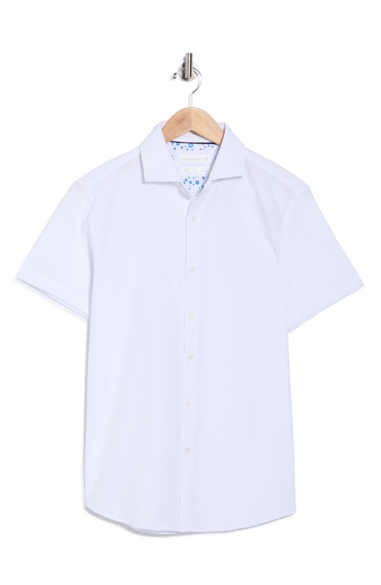 DENIM AND FLOWER Stretch Woven Short Sleeve Shirt, Alternate, color, White