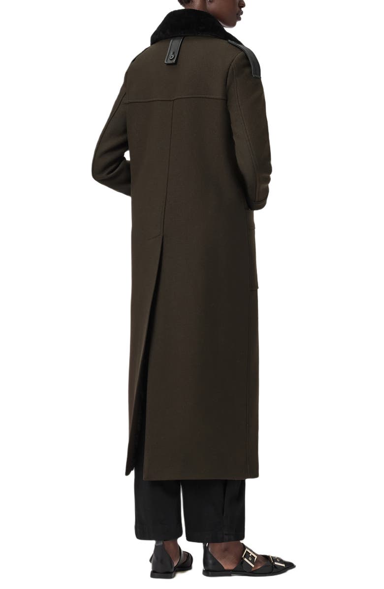 AllSaints Millie Shearling Collar Wool Blend Long Coat, Alternate, color, 