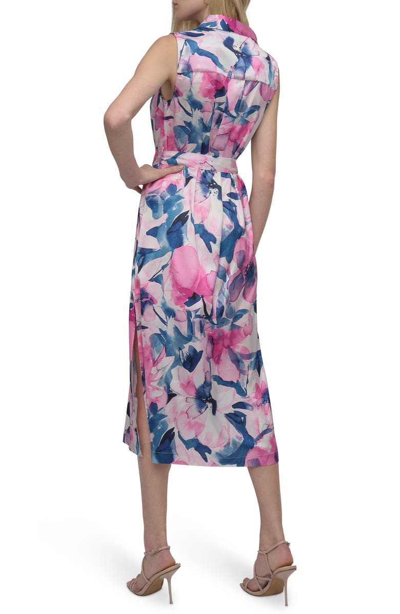DKNY Floral Sleeveless Shirtdress, Alternate, color, Navy/ Pink