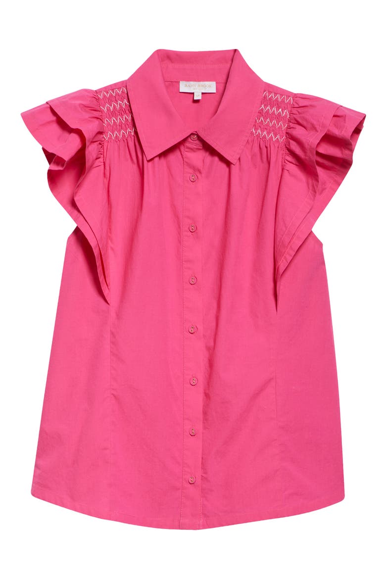 Marceline Flutter Sleeve Cotton Shirt, Alternate, color, PINK PETUNIA
