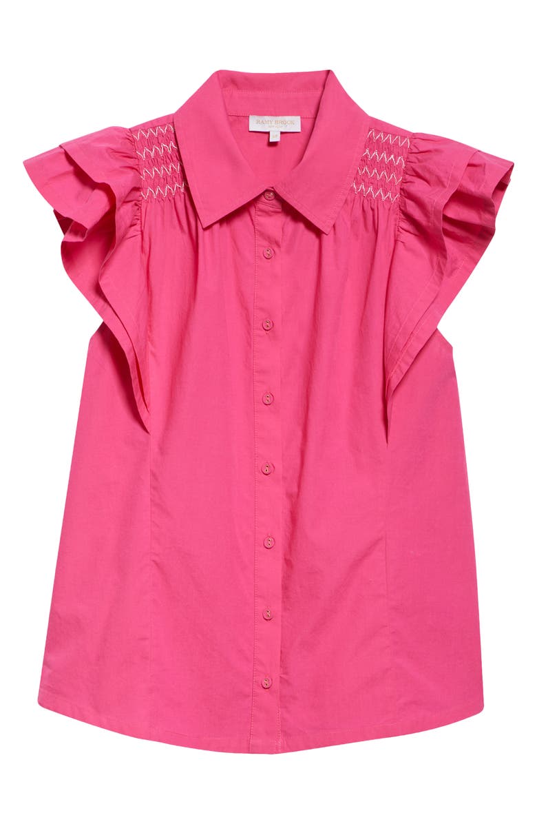 Ramy Brook Marceline Flutter Sleeve Cotton Shirt, Alternate, color, Pink Petunia