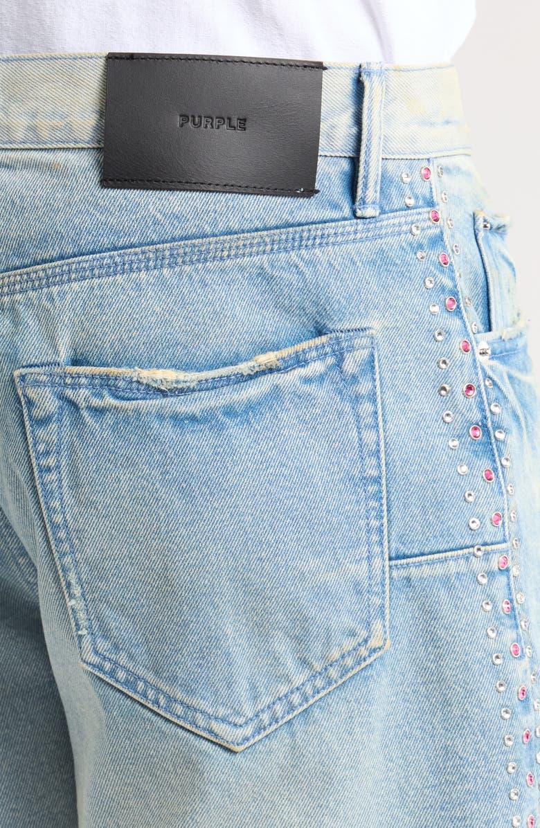 PURPLE BRAND Basalt Rhinestone Emebllished Distressed Raw Hem Denim Shorts, Alternate, color, 
