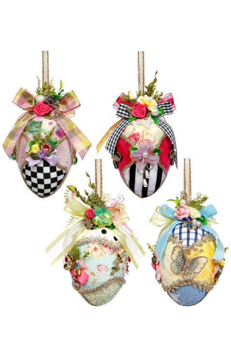 Fabric Jeweled Easter Eggs, Set of 4