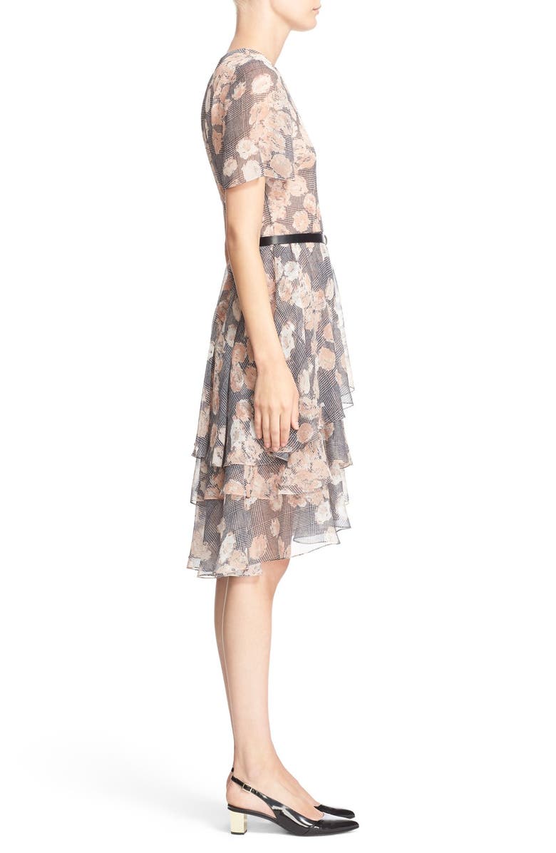 JASON WU Floral & Glen Plaid Silk Chiffon Tiered Dress, Alternate, color, 