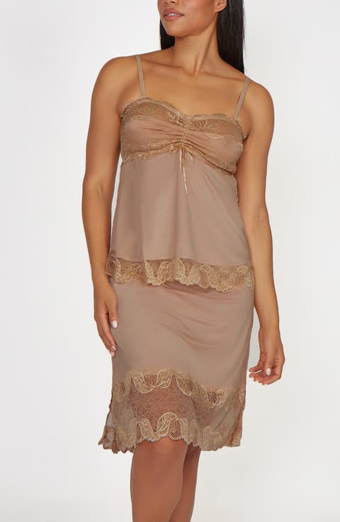 Shirred Bust Cami and Lace Hem Slip Set