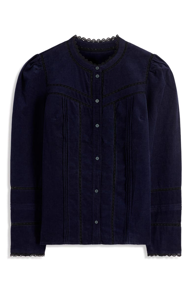 Carmen Lace Trim Corduroy Top, Alternate, color, NAVY