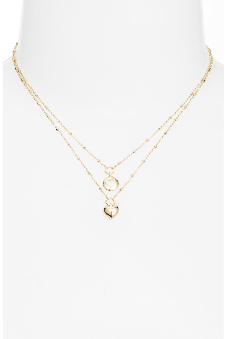 Gift Boxed Set of Two Demi Fine Mommy & Me Puffed Heart Pendant Necklaces, Alternate, color, GOLD