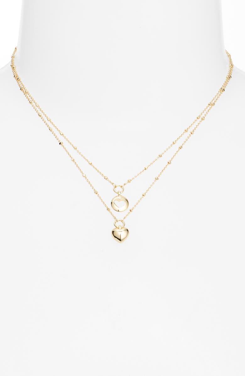 Chelsea28 Set of Two Demi Fine Mommy & Me Puffed Heart Pendant Necklaces, Alternate, color, Gold