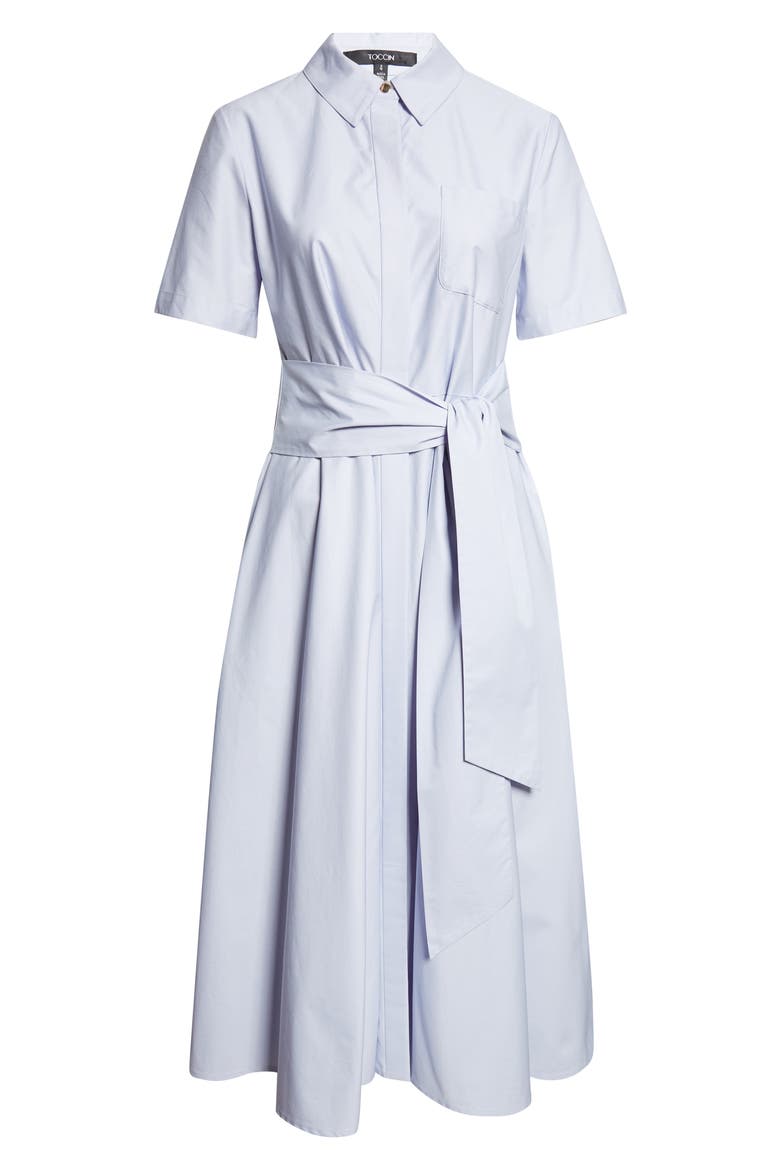 Megan Short Sleeve Tie Front Cotton Shirtdress, Alternate, color, OXFORD BLUE