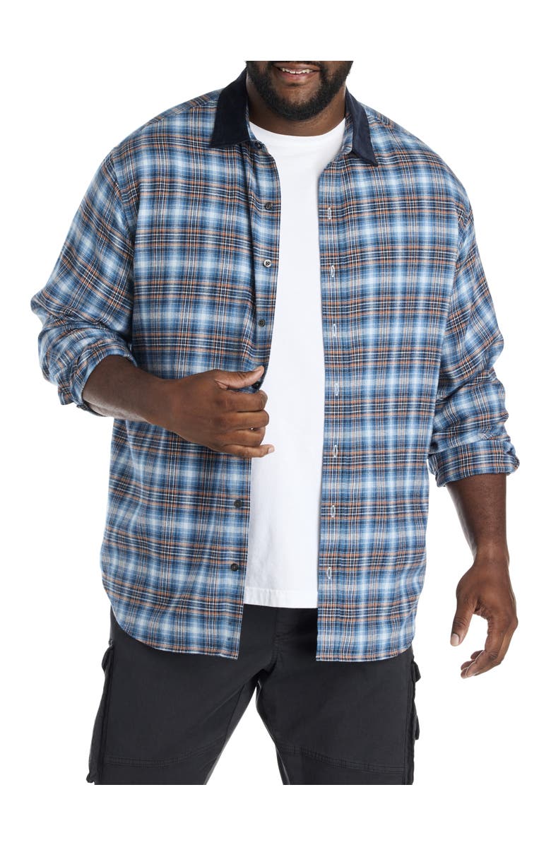 True Nation by DXL Big & Tall Corduroy Collar Flannel Shirt, Main, color, Multi