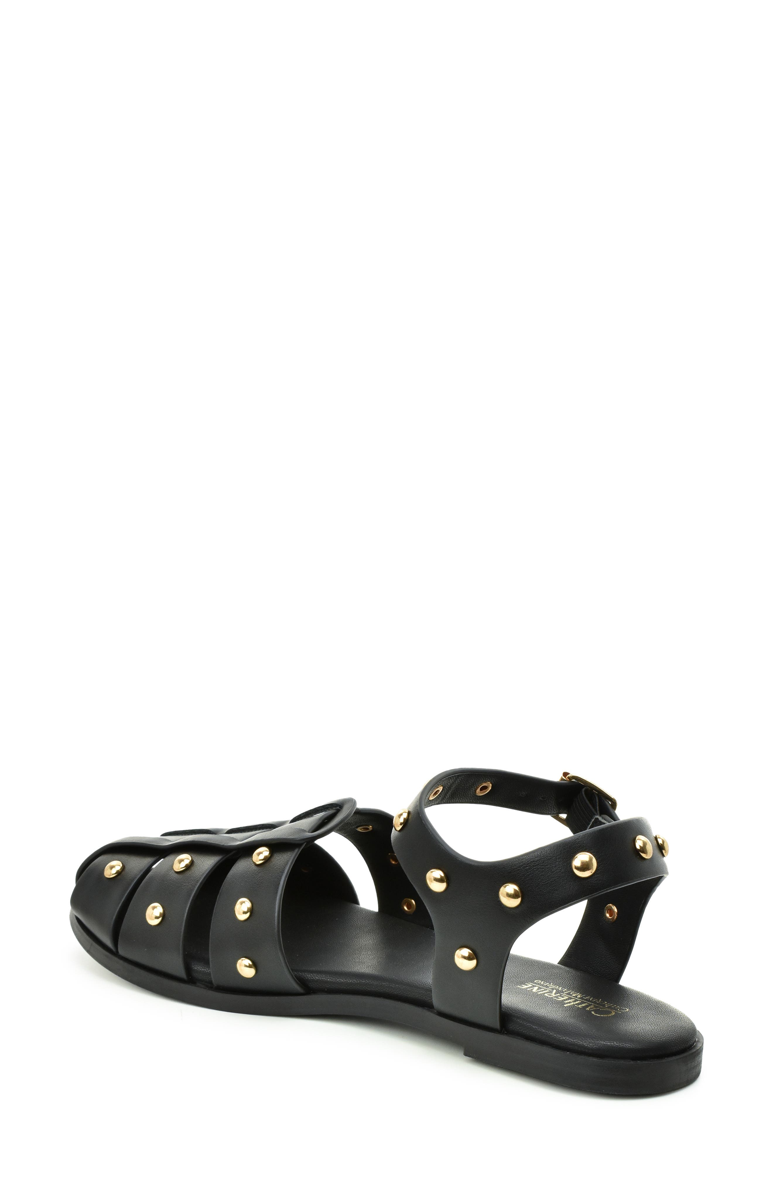 Catherine Catherine Malandrino Studded Fisherman Sandal, Alternate, color, Black