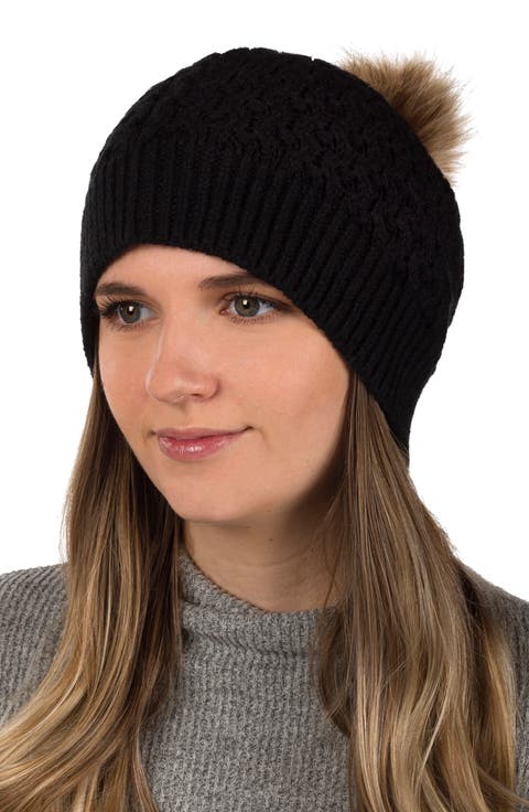 Faux Fur Pompom Beanie