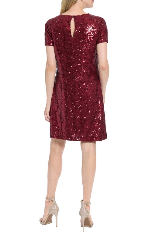 London Times Triangle Sequin Shift Dress In Burgundy