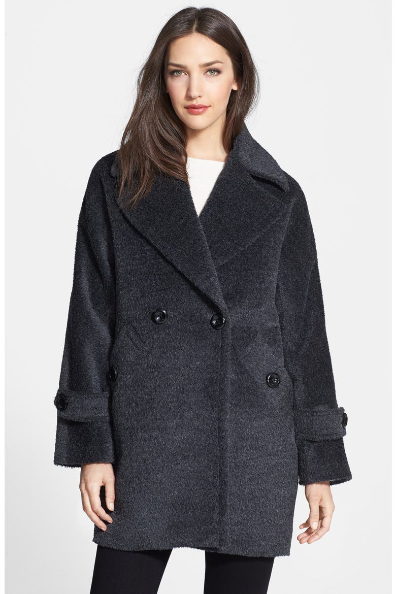 'Nancy' Double Breasted Wool & Alpaca Blend Coat, Main, color, CHARCOAL