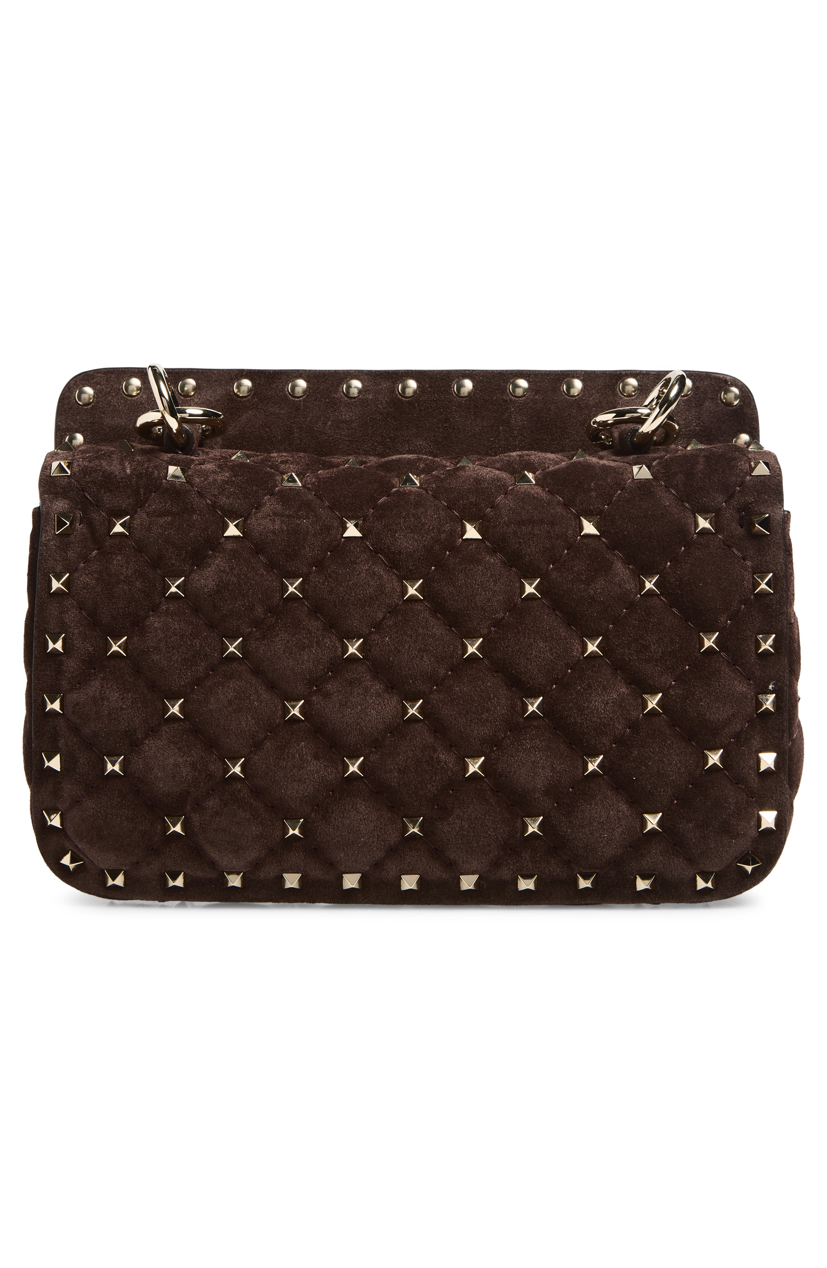 Small Rockstud Spike Leather Shoulder Bag, Alternate, color, BROWN