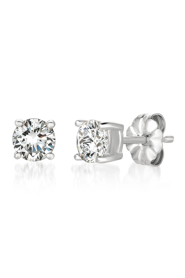 Cubic Zirconia Stud Earrings, Main, color, PLATINUM