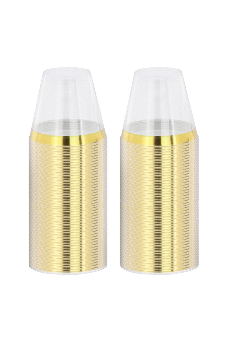 100 Piece 9 Ounce Disposable Gold Rimmed Party Cup Set, Alternate, color, Gold