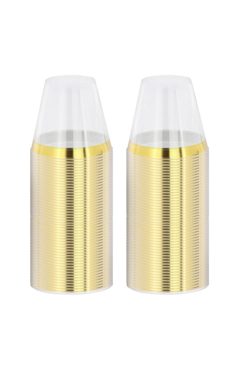 Elama 100 Piece 9 Ounce Disposable Plastic Gold Rimmed Party Cup Set, Alternate, color, Gold