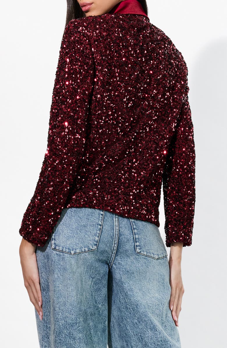 Alice + Olivia Devyn Boxy Sequin Blazer, Alternate, color, Garnet
