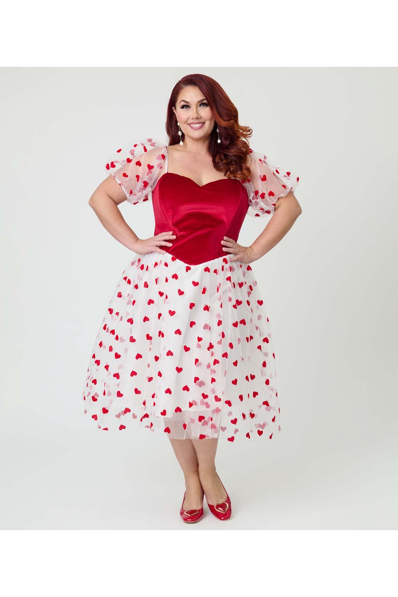 Plus Size Loving You Swing Dress, Main, color, White W/ Red Hearts