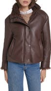 Cole Haan Faux Leather Cropped Jacket with Faux Shearling Lining