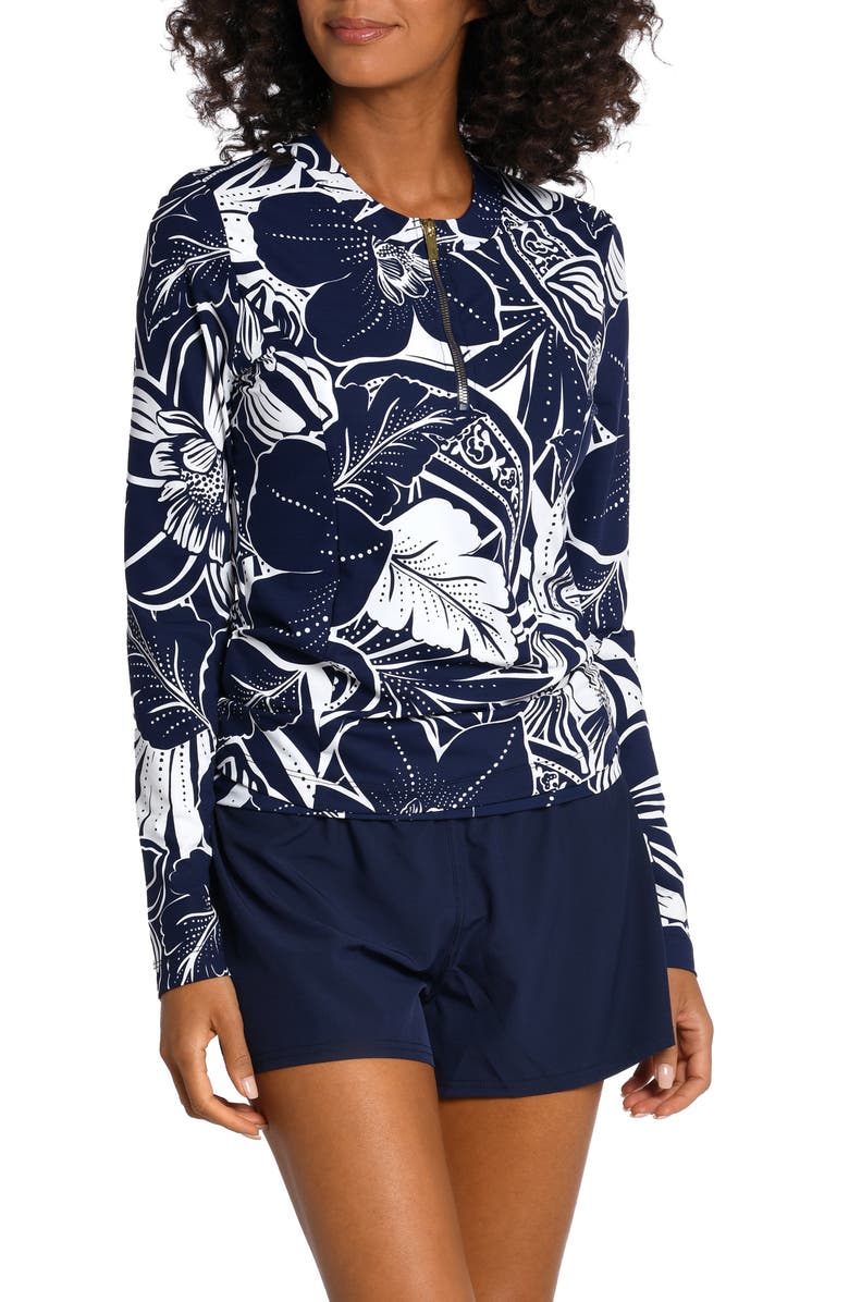 La Blanca Playa Print Half-Zip Rashguard, Main, color, 