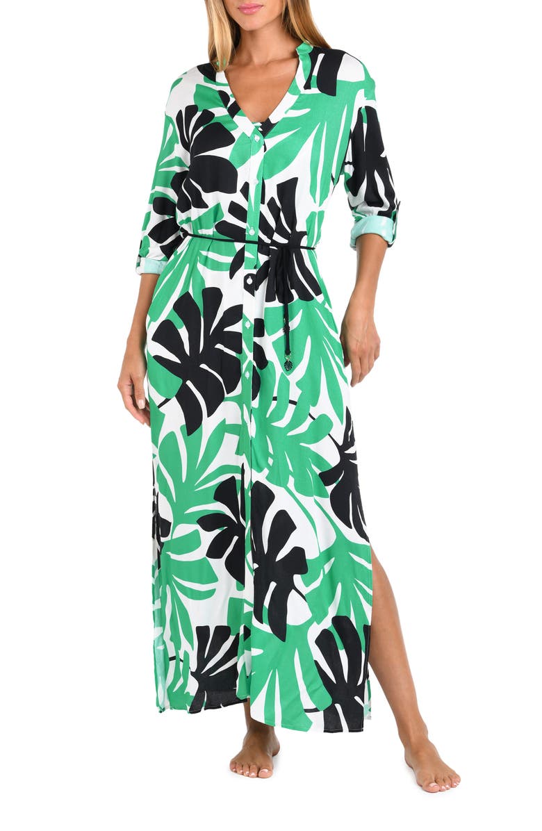 Sunshine 79 Monstera Cover-Up Maxi Dress, Main, color, Green Multi