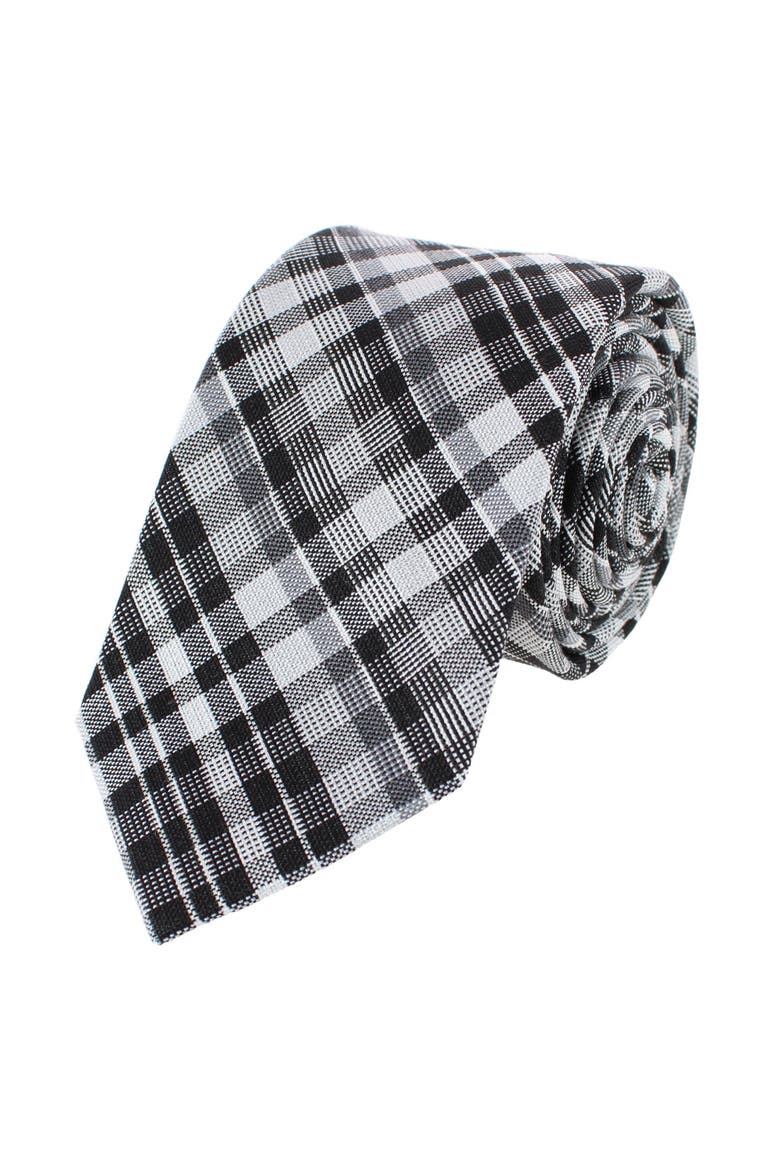 Zeno Black and White Patterned Business Wool Blend Necktie, Main, color, Black