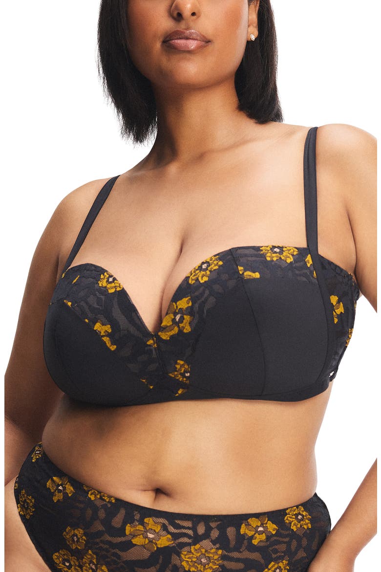 Feline Floral Lace Padded Bralette, Main, color, BLACK CAVIAR