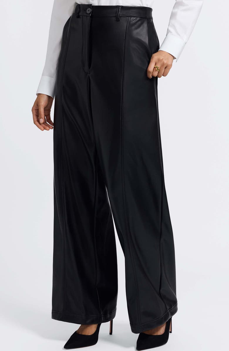 Foxcroft Ciara Wide Leg Faux Leather Pants, Alternate, color, Black