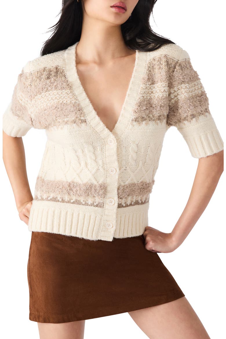 Janae Stripe Short Sleeve Cardigan, Main, color, IVORY MULTI