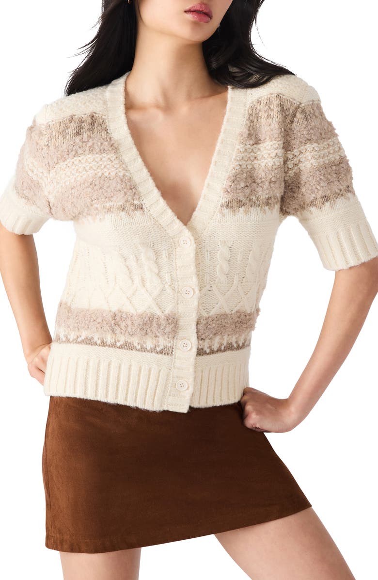 Steve Madden Janae Stripe Short Sleeve Cardigan, Main, color, Ivory Multi