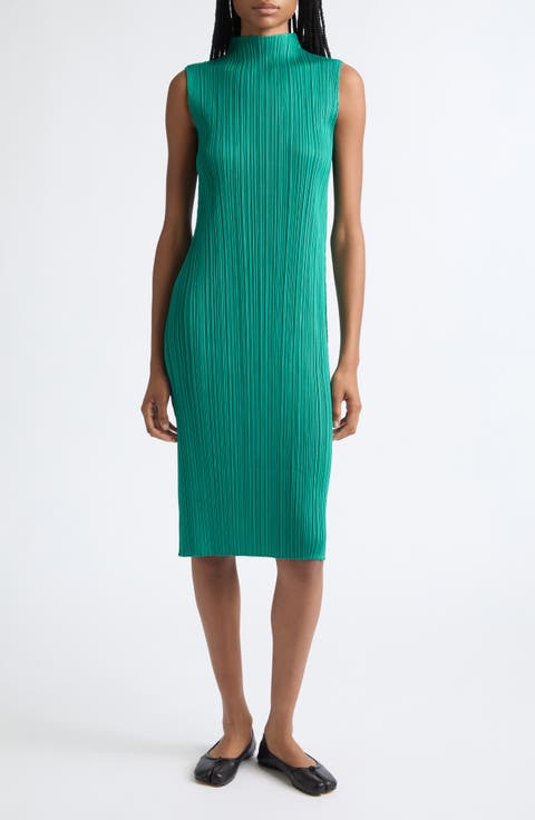 Monthly Colors July Pleated Sleeveless Midi Dress