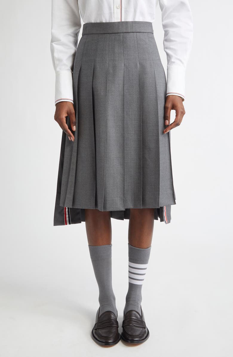 Thom Browne Drop Back Pleated Merino Wool Skirt, Main, color, Med Grey