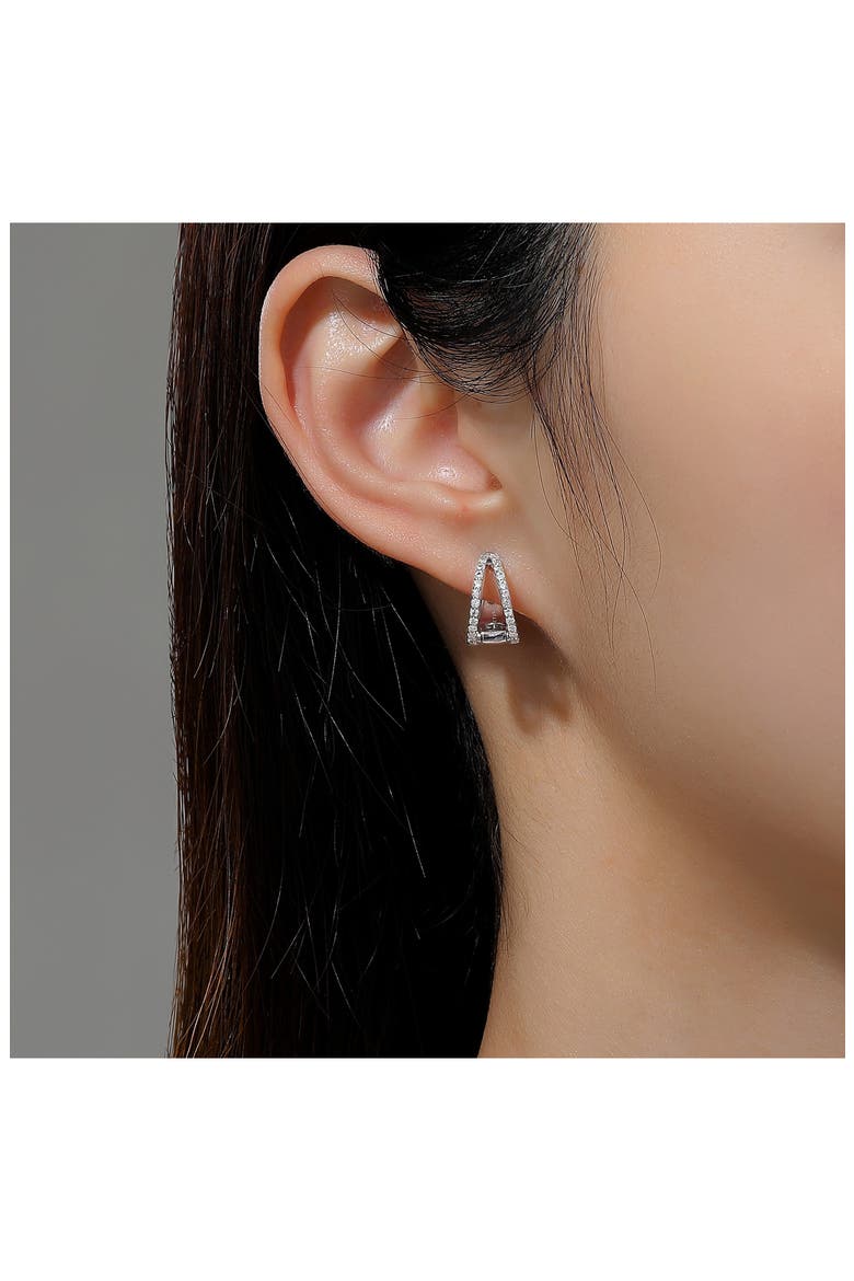 Simulated Diamond Split Huggie Earrings, Alternate, color, SILVER