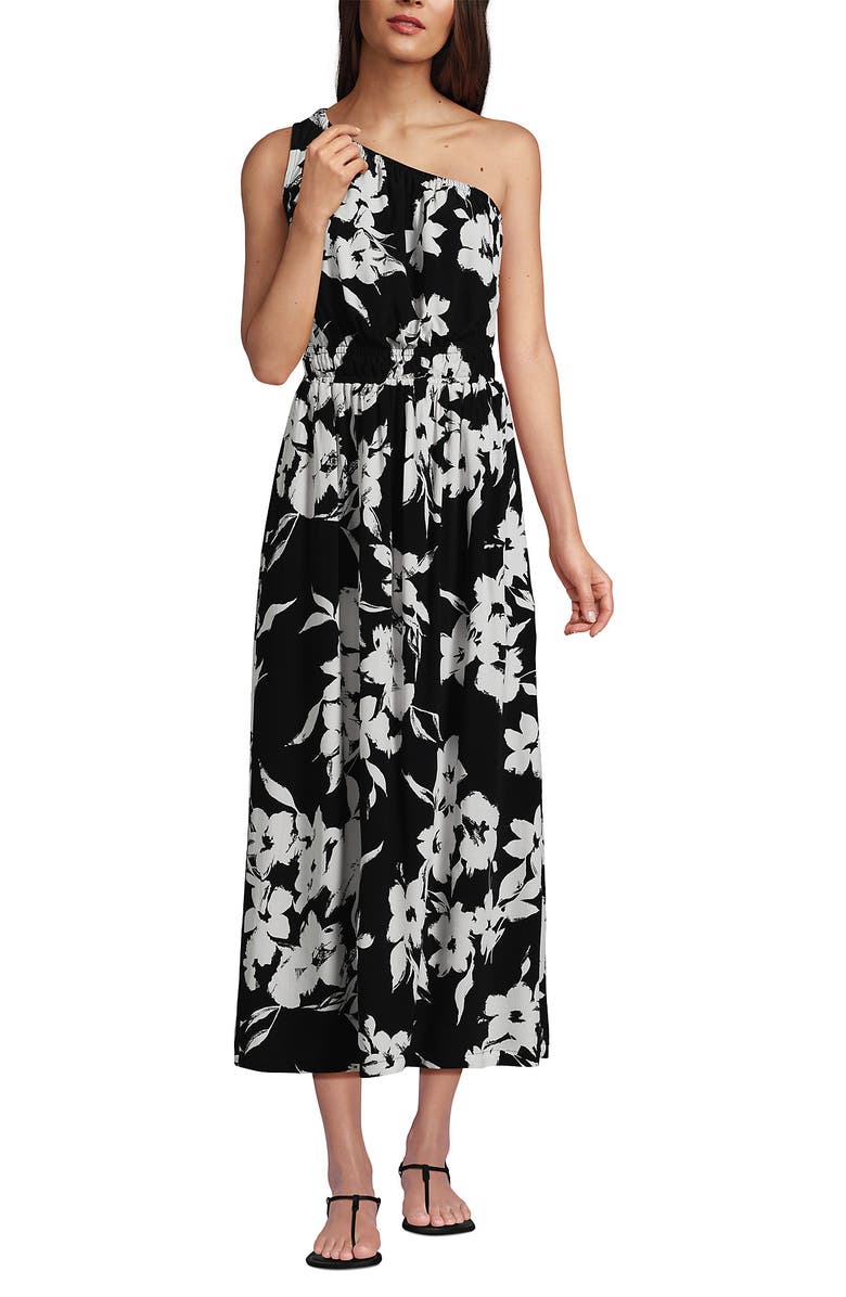 Lands' End Petite One Shoulder Crepe Midi Dress, Main, color, 