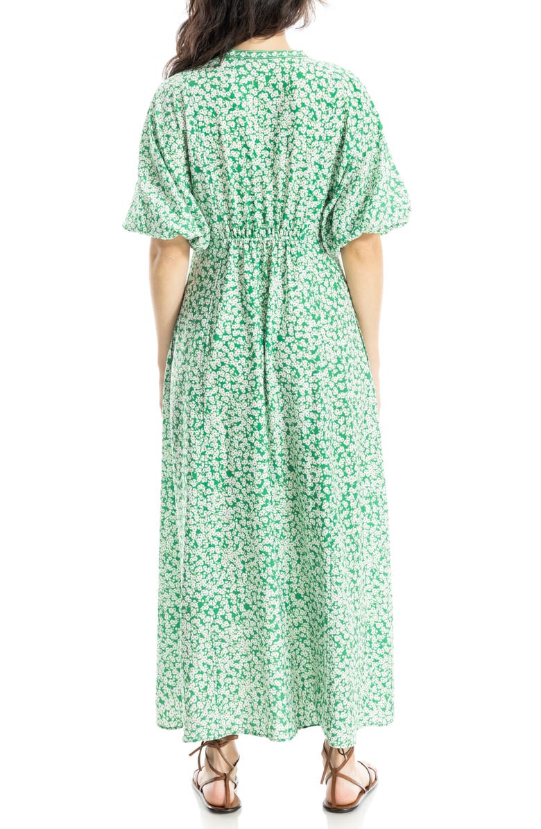 MAX STUDIO V-Neck Puff Sleeve Maxi Dress, Alternate, color, Green Daisy Sprinkle