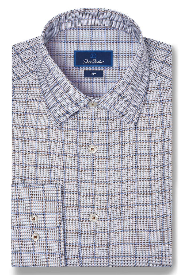 Trim Fit Textured Windowpane Shirt, Main, color, CHOCOLATE/ BLUE