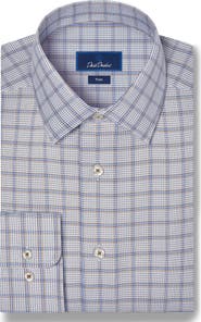 David Donahue Trim Fit Textured Windowpane Shirt