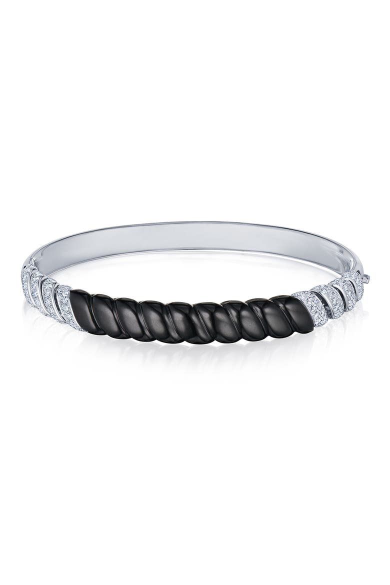 Signed Fred Leighton Carved Black Jade & Pavé Diamond Bangle Bracelet, Main, color, WHITE GOLD