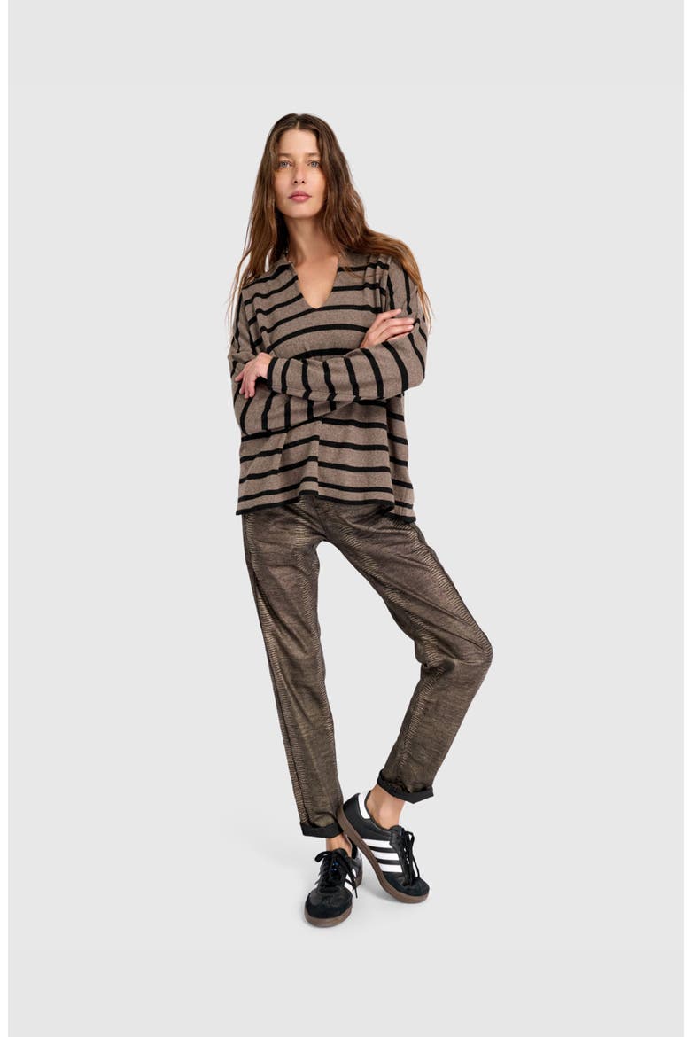 Surfside Collared Sweater, Alternate, color, Latte Stripes
