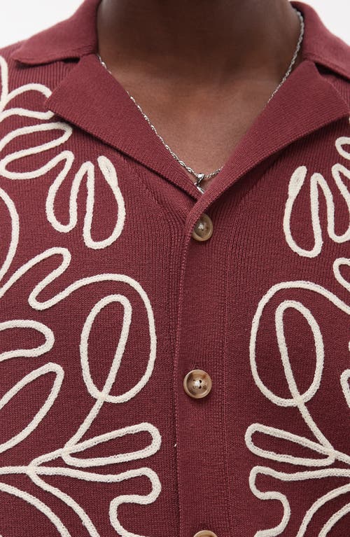 Topman Relaxed Heavy Embroidered Floral Shirt In Burgundy