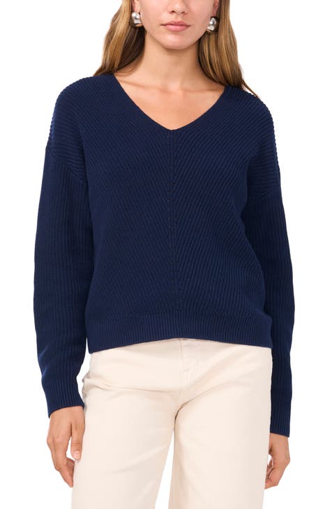 Diagonal Rib V-Neck Sweater