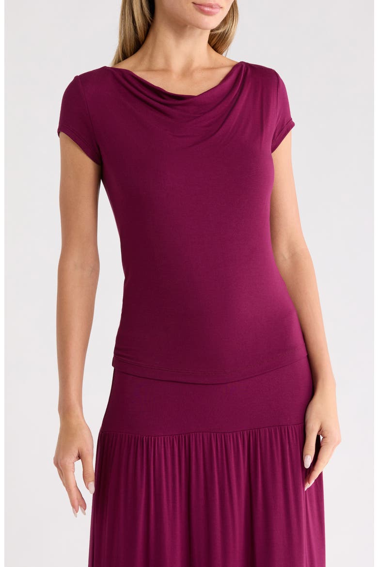 Solid Cowl Neck Cap Sleeve T-Shirt, Main, color, BURGUNDY